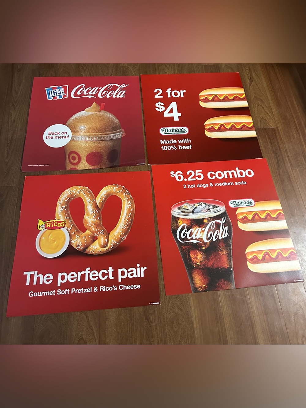 Coca Cola Ricos Nathan’s Hot Dog Snack  Food Posters Menu Signage Pretzels